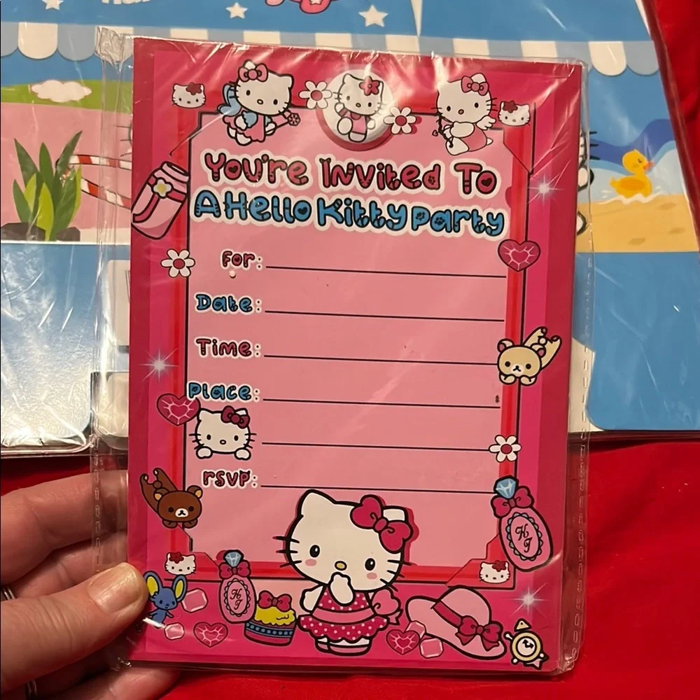 Hello Kitty Pink Party Invitation Set with Colorful Stamps